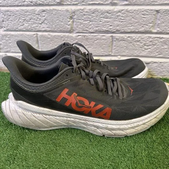 Hoka One One Carbon X 2 Running Shoes Mens 10.5 Dark Shadow Fiesta Gray Red