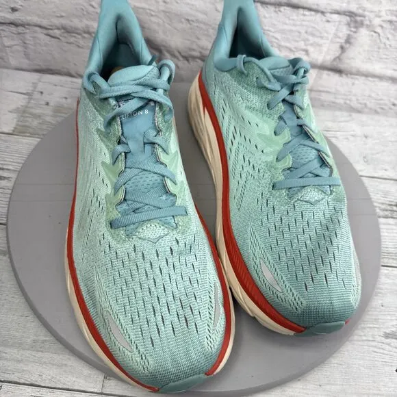 Hoka One One Clifton 8 Aquarelle Womens Running Shoes Blue Size 12 B .No Insoles
