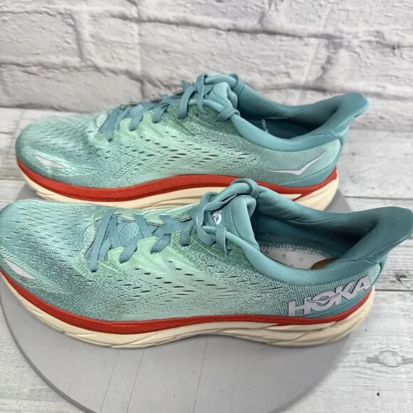 Hoka One One Clifton 8 Aquarelle Womens Running Shoes Blue Size 12 B .No Insoles