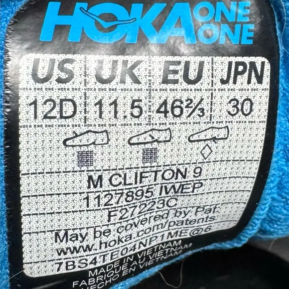 Hoka One One Clifton 9 Men’s Athletic Running Sneakers Size 12D - 1127895 WEP