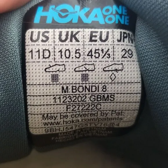 Hoka One One Mens 11D Bondi 8 1123202 GBMS Blue Running Shoes Sneakers
