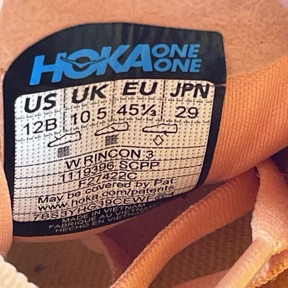 Hoka One One Rincon 3 Women Size 12 Orange  Running Shoes