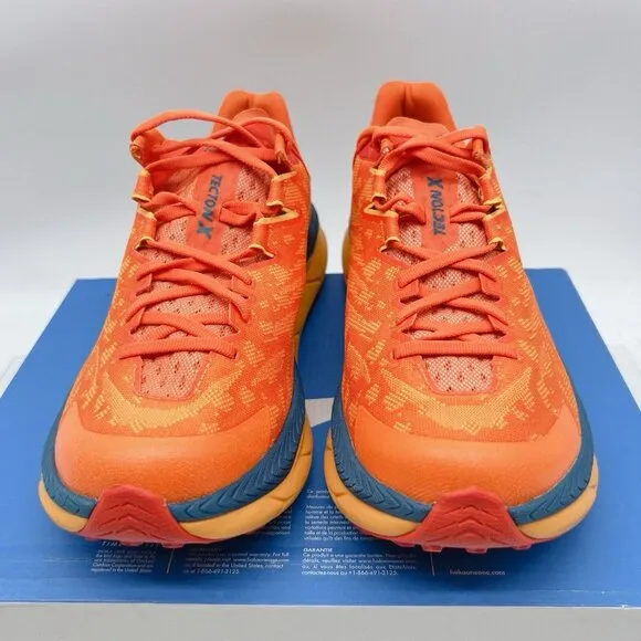 HOKA One One TECTON X TRAIL Running Shoes Sneakers Orange Camelia/ Blue Men US 8