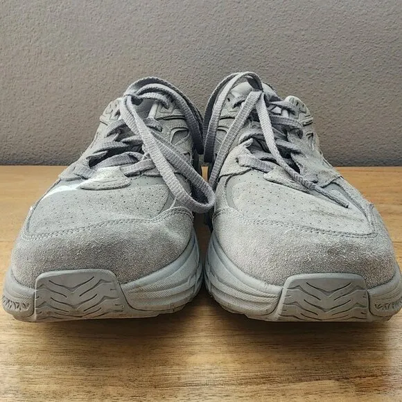 Hoka One One U Clifton L Suede Grey Limestone Sneaker Shoes Mens 9 Womens 10