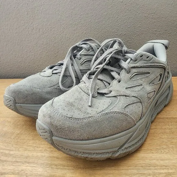 Hoka One One U Clifton L Suede Grey Limestone Sneaker Shoes Mens 9 Womens 10