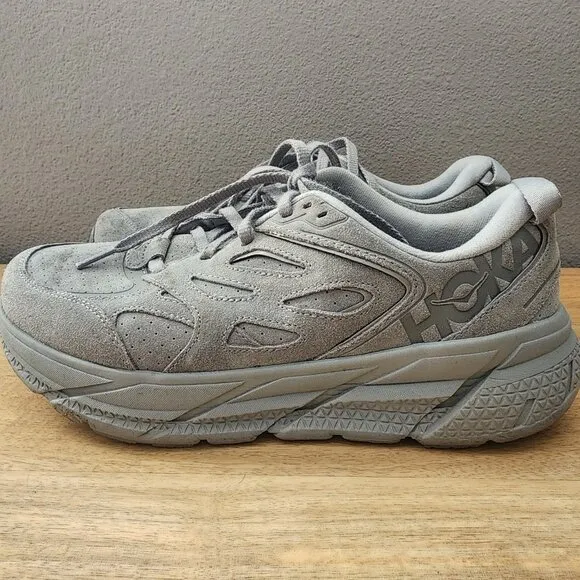 Hoka One One U Clifton L Suede Grey Limestone Sneaker Shoes Mens 9 Womens 10