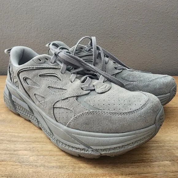 Hoka One One U Clifton L Suede Grey Limestone Sneaker Shoes Mens 9 Womens 10