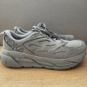 Hoka One One U Clifton L Suede Grey Limestone Sneaker Shoes Mens 9 Womens 10