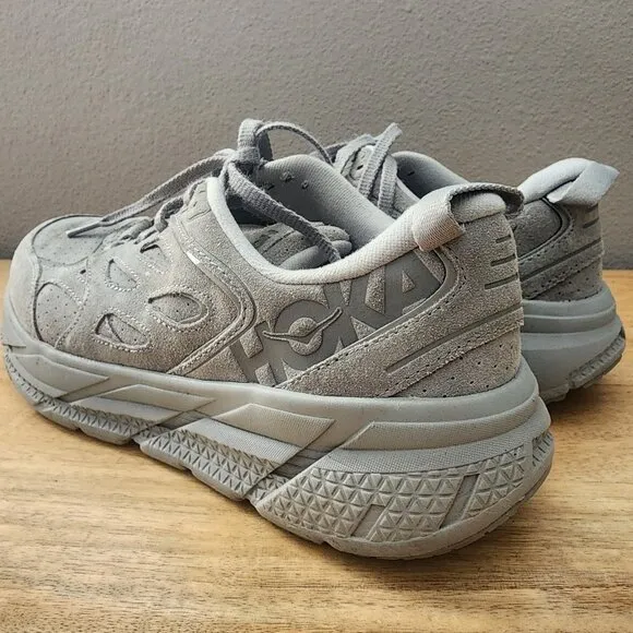 Hoka One One U Clifton L Suede Grey Limestone Sneaker Shoes Mens 9 Womens 10