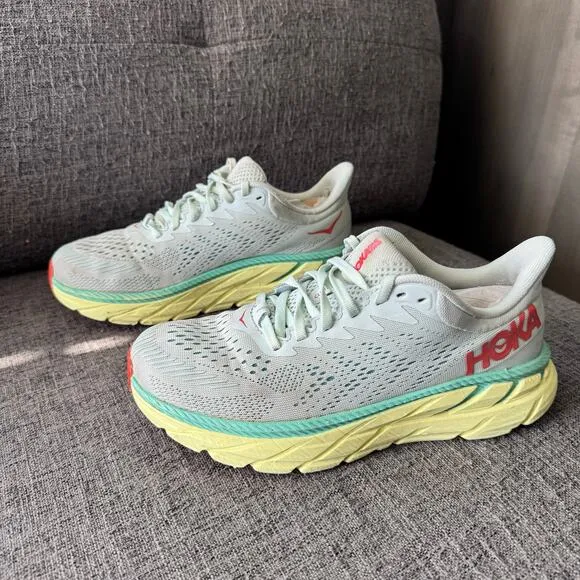 HOKA ONE ONE W CLIFTON 7 Running Sneakers Womens 7.5 Morning Mist