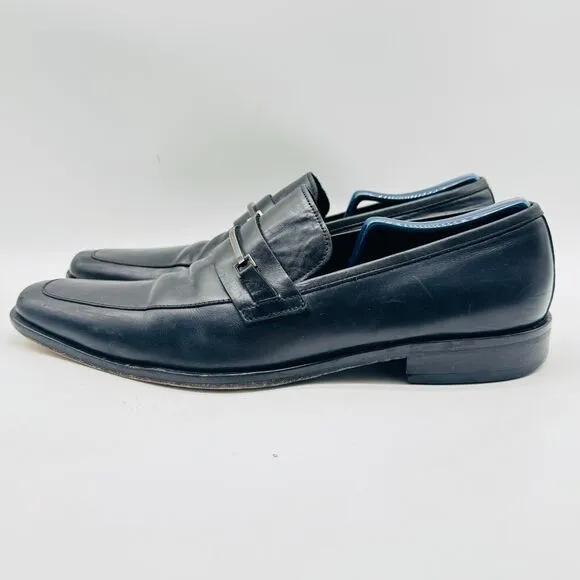 Hugo Boss Loafers Mens 9.5 Black Leather Horsebit Shoes Vintage Made in Italy
