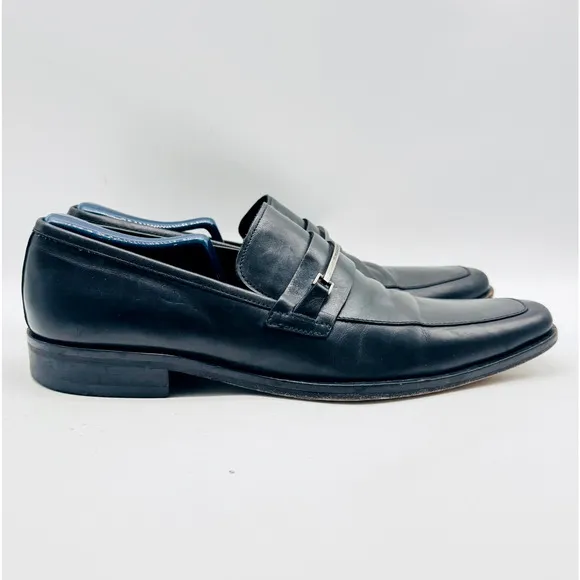 Hugo Boss Loafers Mens 9.5 Black Leather Horsebit Shoes Vintage Made in Italy