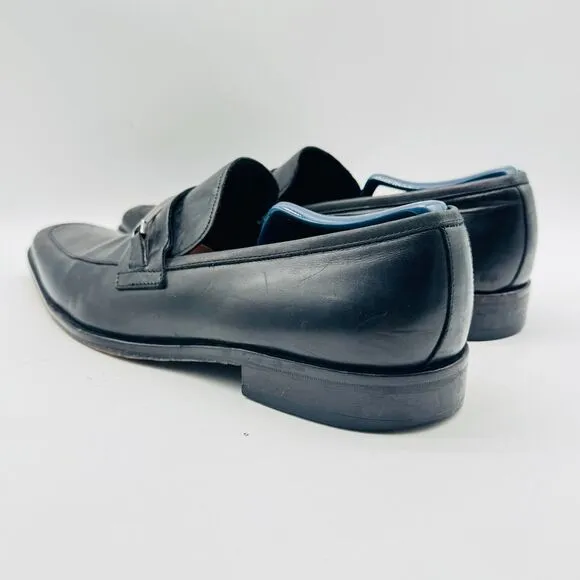Hugo Boss Loafers Mens 9.5 Black Leather Horsebit Shoes Vintage Made in Italy
