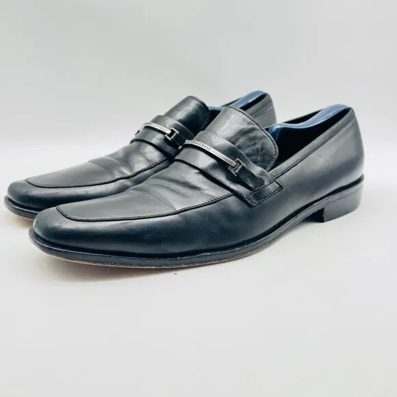 Hugo Boss Loafers Mens 9.5 Black Leather Horsebit Shoes Vintage Made in Italy
