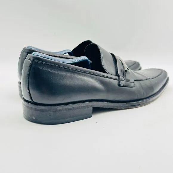 Hugo Boss Loafers Mens 9.5 Black Leather Horsebit Shoes Vintage Made in Italy