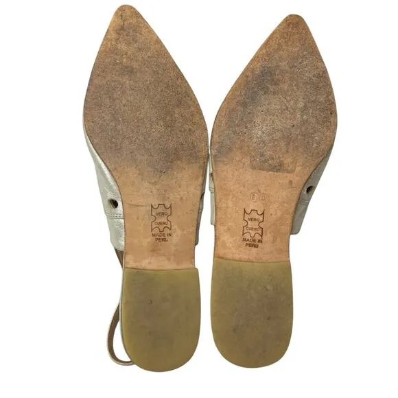 Huma Blanco Shoes Women Size 37 7 Metallic Leather Slingback Mules Pointed Toe