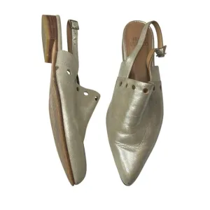 Huma Blanco Shoes Women Size 37 7 Metallic Leather Slingback Mules Pointed Toe