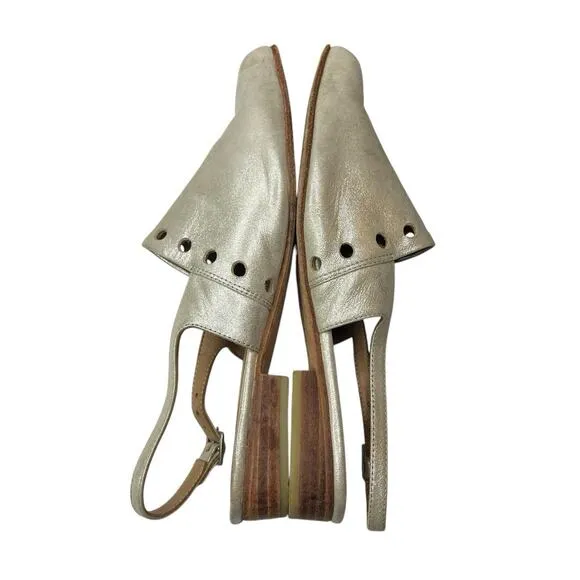 Huma Blanco Shoes Women Size 37 7 Metallic Leather Slingback Mules Pointed Toe