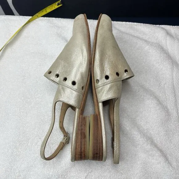 Huma Blanco Shoes Women Size 37 7 Metallic Leather Slingback Mules Pointed Toe