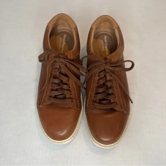 HUSH PUPPIES Men’s 9‎ Bounce Plus Brown and Green Trim Leather Lace Up Sneakers