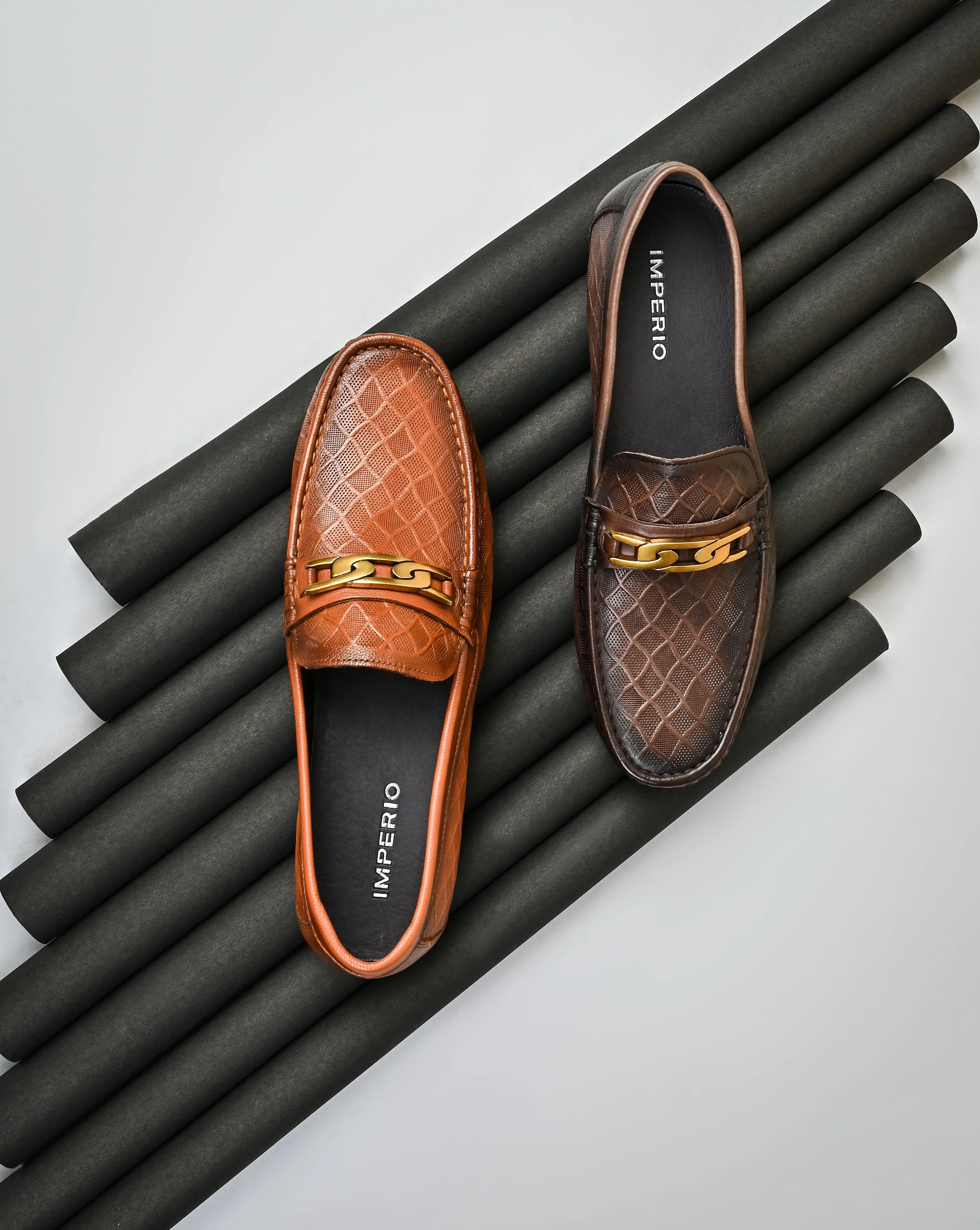 Imperio By Regal Tan Men Textured Leather Buckled Loafers
