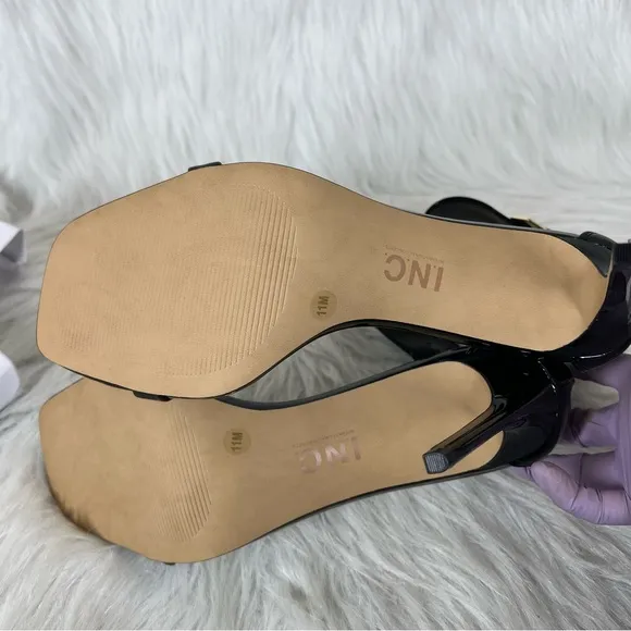 INC International Concepts Women's Melodie Buckle Dress Sandals Black Patent 11M