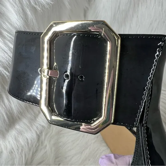 INC International Concepts Women's Melodie Buckle Dress Sandals Black Patent 11M