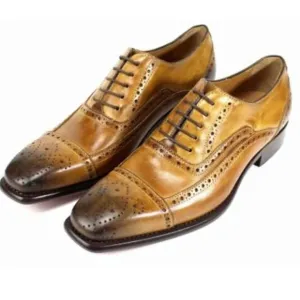 Italian Handmade Men's Leather Shoe / Jean Cognac Brogue Leather Shoes for Men