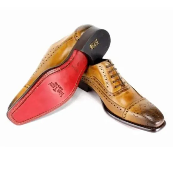 Italian Handmade Men's Leather Shoe / Jean Cognac Brogue Leather Shoes for Men