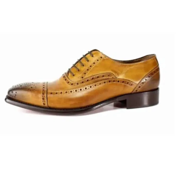 Italian Handmade Men's Leather Shoe / Jean Cognac Brogue Leather Shoes for Men