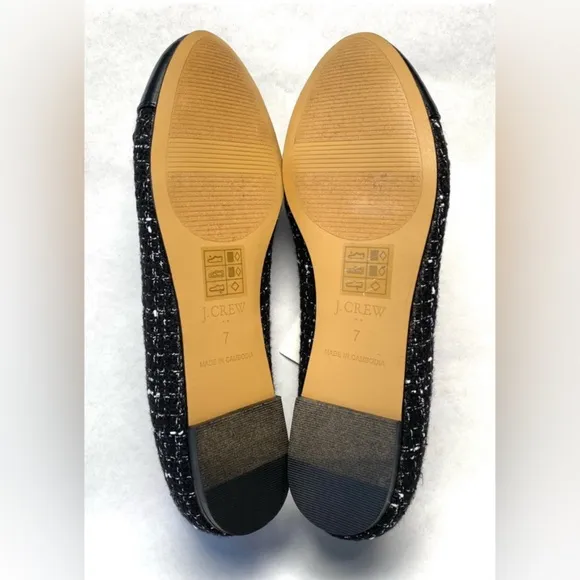 J. Crew Black &amp; White Tweed Ballet Flats Shoes Size 7 NWT