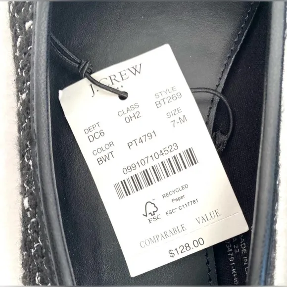 J. Crew Black &amp; White Tweed Ballet Flats Shoes Size 7 NWT