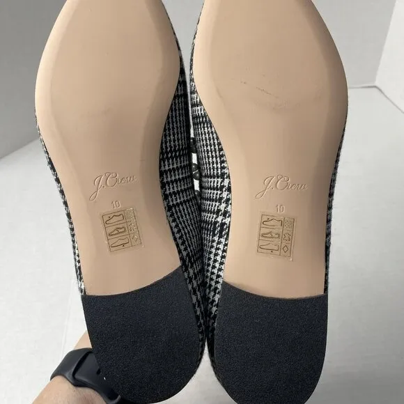 J Crew Black White Glen Plaid Loafers Wm Sz 10 Shoes Pearl Beaded Flats New