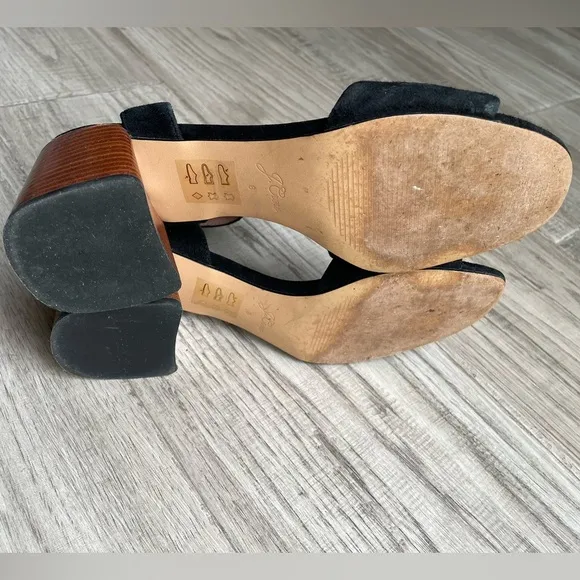 J Crew Penny Ankle-Strap Sandals In Black Suede Block Heel Gold Hardware SZ 8