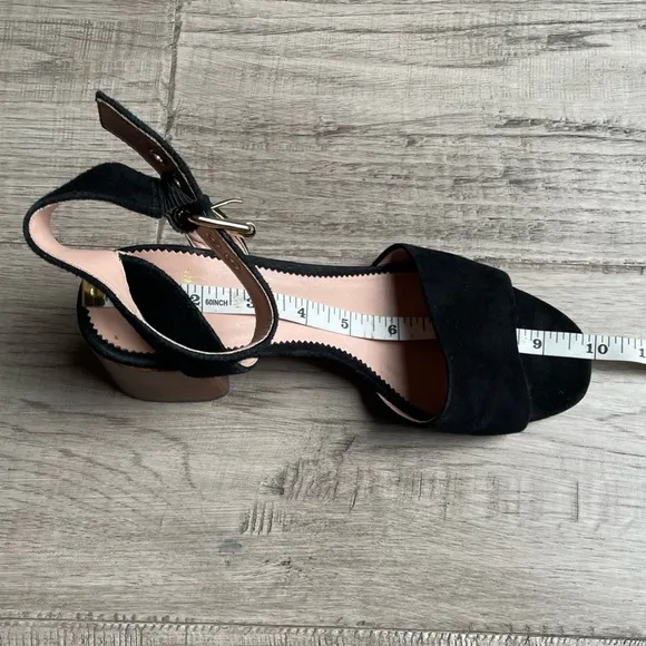 J Crew Penny Ankle-Strap Sandals In Black Suede Block Heel Gold Hardware SZ 8