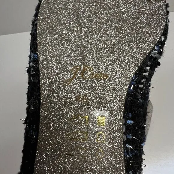 J. CREW poppy ballet flats glitter bow navy blue tweed holiday shoes Size 8.5