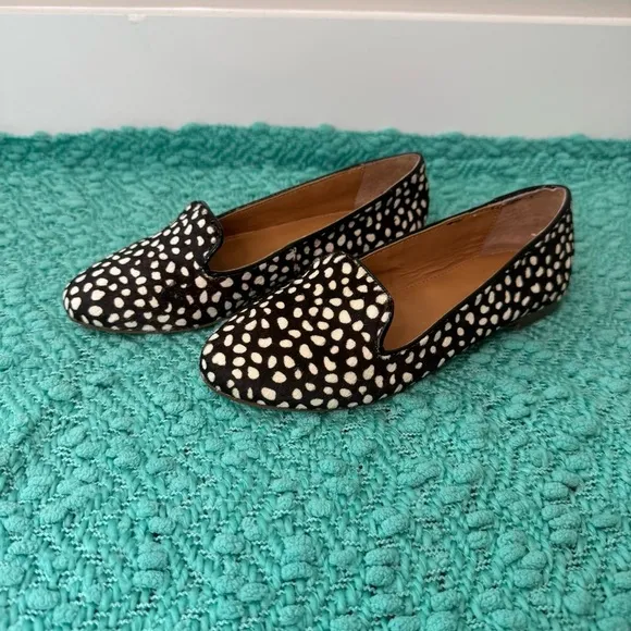 J. Crew Womens Cora Black Leopard Calf Hair Loafers NWT