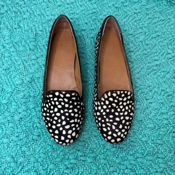 J. Crew Womens Cora Black Leopard Calf Hair Loafers NWT