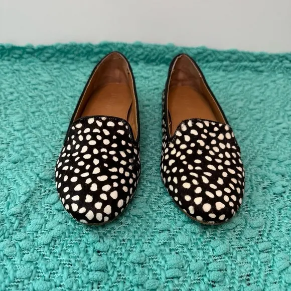 J. Crew Womens Cora Black Leopard Calf Hair Loafers NWT