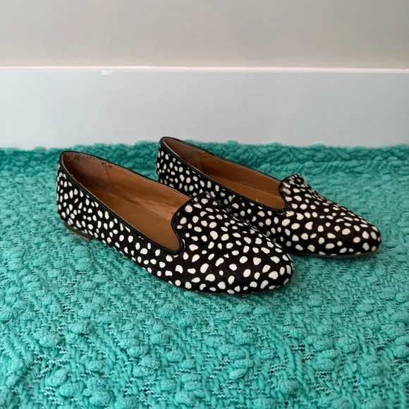 J. Crew Womens Cora Black Leopard Calf Hair Loafers NWT