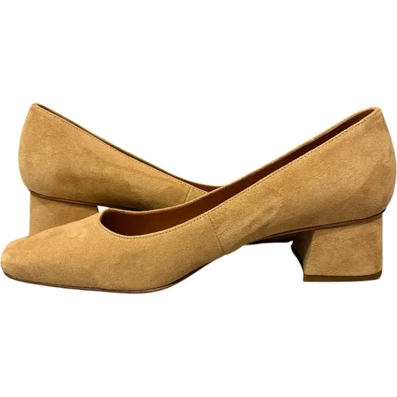 J. McLaughlin Casey Suede / Leather Tan Block Heels Almond Toe Shoes Size 8