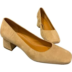 J. McLaughlin Casey Suede / Leather Tan Block Heels Almond Toe Shoes Size 8
