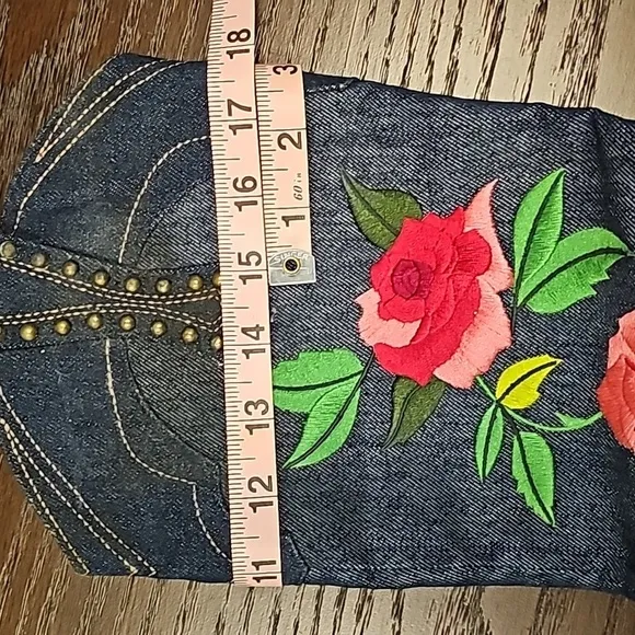 J Renee Denim Floral Embroidered Dakota Cowgirl Boots - Size 8M