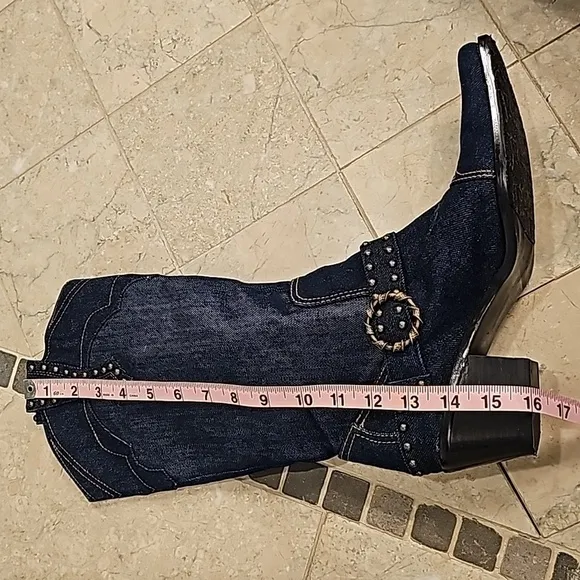 J Renee Denim Floral Embroidered Dakota Cowgirl Boots - Size 8M