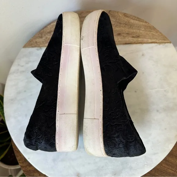 J Slides Black Flats Velvet Slip On Sneaker Leather Loafer shoes size 9.5