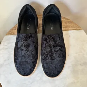 J Slides Black Flats Velvet Slip On Sneaker Leather Loafer shoes size 9.5