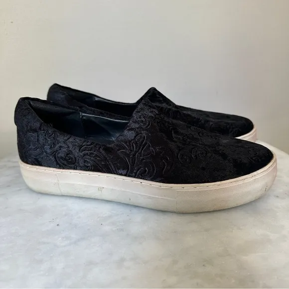 J Slides Black Flats Velvet Slip On Sneaker Leather Loafer shoes size 9.5