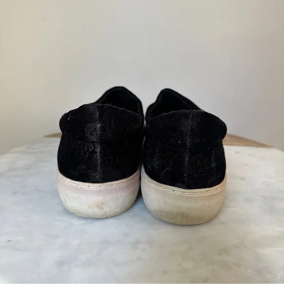 J Slides Black Flats Velvet Slip On Sneaker Leather Loafer shoes size 9.5