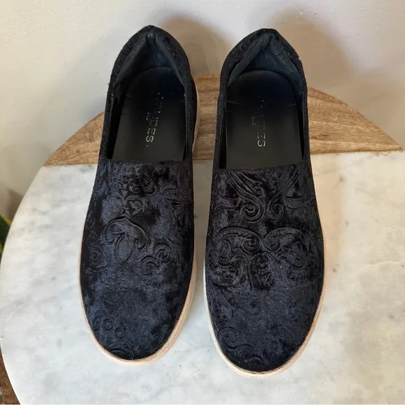 J Slides Black Flats Velvet Slip On Sneaker Leather Loafer shoes size 9.5