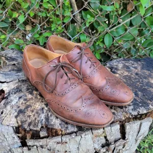 JACK ERWIN Men's Brown Leather Wingtip Oxford Dress Shoe Full Brogue Size 8